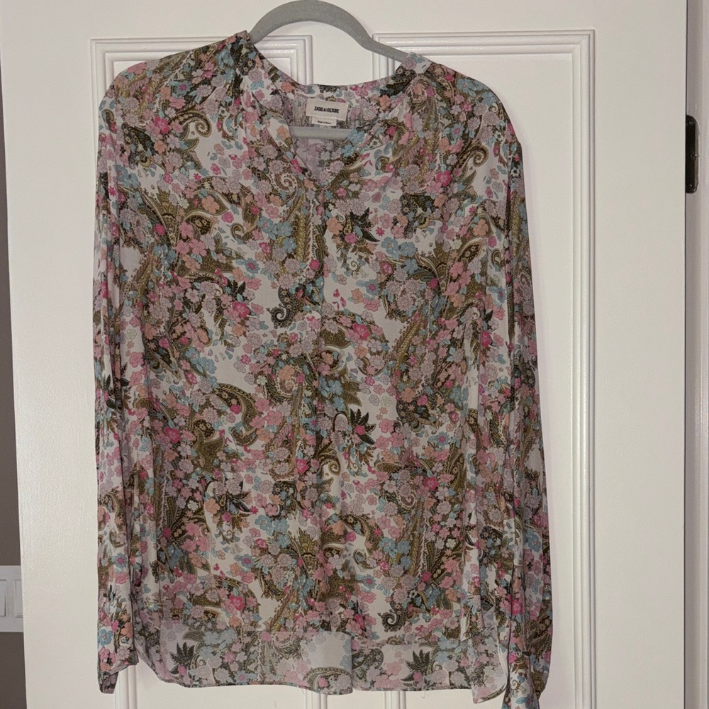 Zadig & Voltaire Sheer Paisley Floral Blouse in Pink, Green, Blue